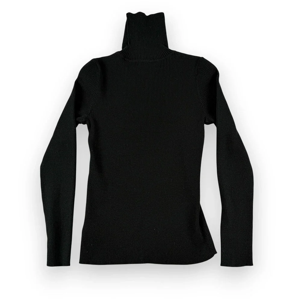 Lauren by Ralph Lauren Sweater Womens S Black Ribbed Knit Long Sleeve Turtleneck